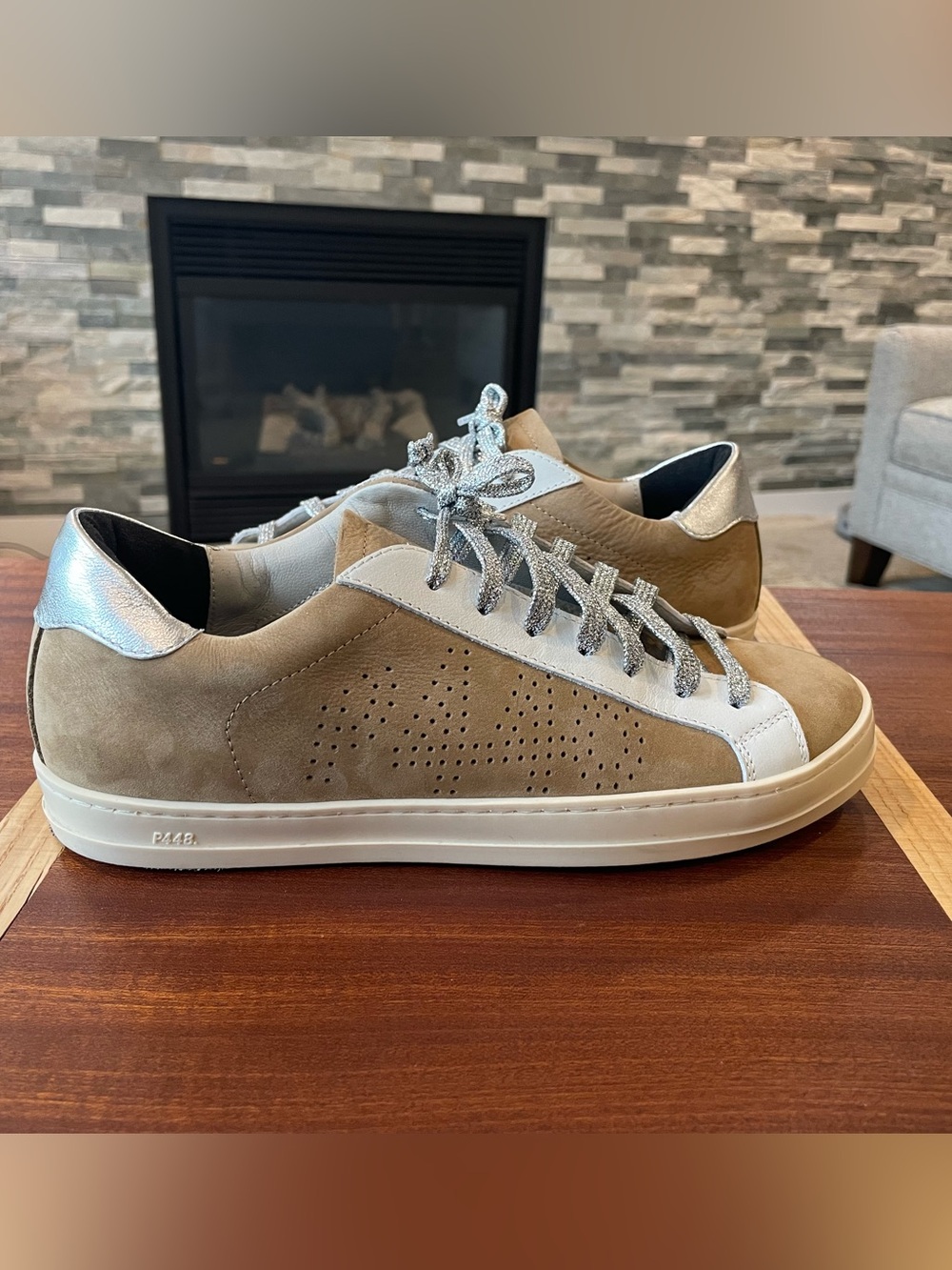 P448 John Recycled Sneakers - Silver/Brown Suede - Size 38